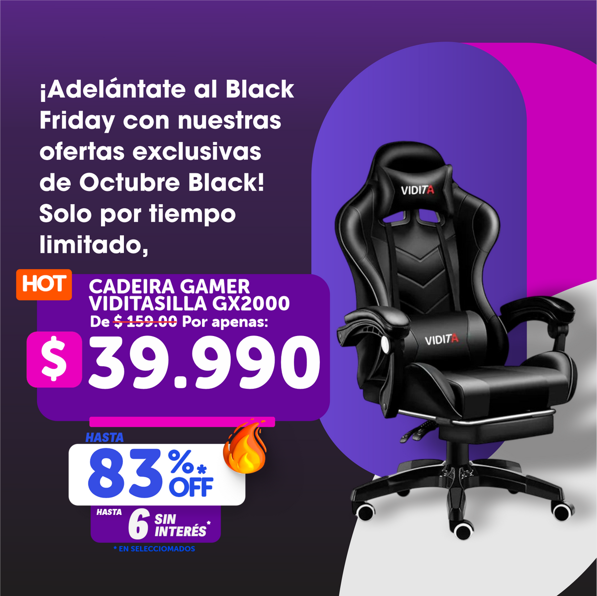 Silla Gamer Vidita Gx2000 Ergonómica Presidencial Reclinable Con Reposapiés Videojuego Pc Profesional